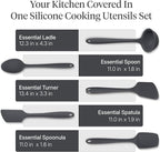 GIR 5-Piece Silicone Kitchen Utensils Set, Non-Toxic Cooking Utensils for Cooking and Baking, Heat Resistant, Food Grade, Dishwasher Safe Rubber Spatula, Ladle, Spoon - Charcoal