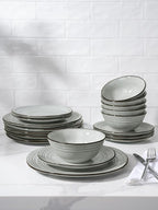 Famiware Plates and Bowls Sets 24-Piece Stoneware Dinnerware Sets, Dishes Set for 8, Hand-made Reactive Glaze Dish Set, Twilight Series, Ashy Blue