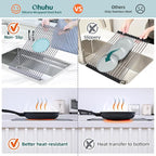Ohuhu Dish Drying Rack Over The Sink, Roll Up Sink Rack 20.5" W x 13.1" L Rolling Dish Drainer Foldable Accessories Heat-Resistant Mat Anti-Slip Silicone Coated for Kitchen Counter