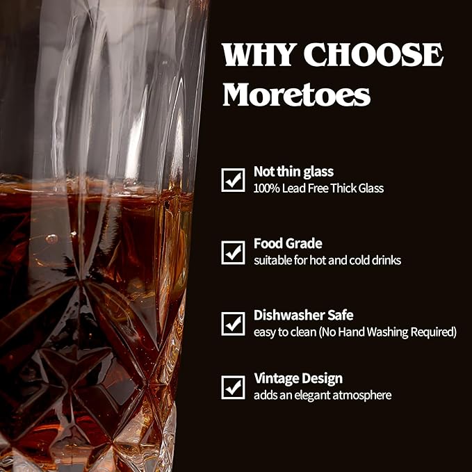 Moretoes Crystal Drinking Glasses Set of 12, Glass Whisky Cups, Mixed Glassware Set, 12 Oz Highball Glasses & 11 Oz Old Fashioned Glasses, Great for Cocktail and Other Beverages