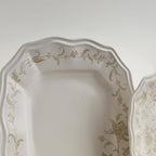 222 Fifth 12-Piece Porcelain Dinnerware Set for 4, Glossy Cream Plates and Bowls Set with Taupe Flowers, Elegant Square Ceramic Dish Set, Kitchen Tableware, Microwave & Dishwasher Safe, Batik Toile