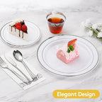 Goodluck 175 Pieces Silver Dinnerware Set for 25 Guests, Plastic Plates Disposable for Party, Include: 25 Silver Dinner Plates, 25 Dessert Plates, 25 Paper Napkins, 25 Cups, 25 Silverware Set