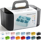 Multiuse Caddy Organizer with Handle, Portable Plastic Tote Bin - Art Craft, Stationary Pen Marker Crayons, Makeup Hair Supplies Storage - Bathroom, Classroom, Dorm, Office, Desk Holder - Clear Black