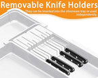 Homecor Kitchen Drawer Organizer Large Expandable Silverware Organizer, Utensil Holder and Flatware Tray, Kitchen Spatula Tools and Gadgets Storage with Removable Knife Blocks and 3 Dividers, White