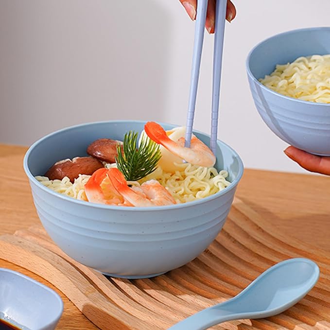 Unbreakable Wheat Straw Cereal Bowls Set of 4, 24 OZ Microwave and Dishwasher Safe Lightweight Soup and Salad Bowl Sets, Reusable Dessert Bowls for Rice, Pasta, Snack, Fruit, BPA Free (Blue)