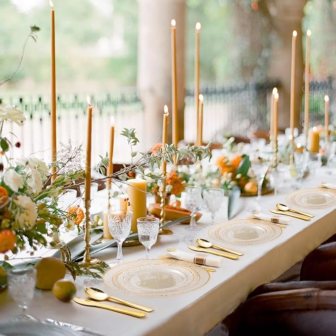 Bestluck 175PCS Clear Plastic Plates with Gold Trim for 25 Guests, Disposable Dinnerware Set for Party & Wedding, Includes 50 Plastic Plates, 25 Pre Rolled Napkins with Gold Silverware, 25 Cups