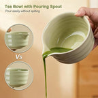 YOLIFE 7 Pcs Matcha Whisk Set, Matcha Kit for Ceremony, Includes Matcha Bowl with Spout, Bamboo Whisk (Chasen) with Ceramic Holder, Scoop, Powder Spoon and Sifter (Matcha Green)