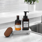 zoocatia Small Wood Tray Pedestal Stand Farmhouse Bathroom Decor Decorative Wooden Riser Kitchen Soap Dish Holder for Vanity, Counter, Sink, White