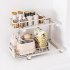 Under Sink Organizer, Heavy Duty Metal Pull Out Cabinet Organizer Slide Out Sink Shelf Organizer Height Adjustable, Multi-Purpose Storage Shelf for Kitchen Bathroom(Sand,2Pack)