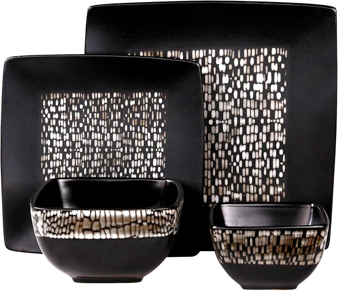 Elama’s Naina 16 Piece Double Bowl Stoneware Dinnerware Set