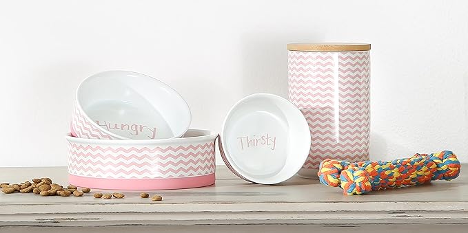 Bone Dry Ceramic Pet Collection Chevron, Medium Set, 6x2, Pink, 2 Piece