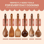 6-Piece Wooden Spoons for Cooking – Smooth Polished Teak Wood Utensils – Soft Comfort-Grip Cooking Wood Spoons Non-Stick Safe Easy to Clean Heat Resistant Set