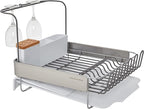 KitchenAid Full Size Compact to Full Capactiy Expandable Rust Resistant Dish Rack, with Self Draining Angled Drainboard and Removable Flatware Caddy, 24-Inch, White