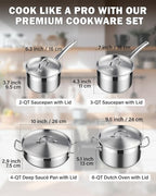 Cooks Standard Kitchen Cookware Sets Stainless Steel, Professional Pots and Pans Include Saucepan, Sauté Pan, Stockpot with Lids, 8-Piece, Silver