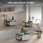 Sponge Holder for Kitchen Sink,Sink Caddy Organizer With Stone Drying Tray, Stainless Steel Kitchen Countertop Organizer for Sponge Soap Dispenser Black