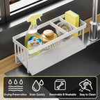 Kitchen Sink Caddy Organzier with Sponge Holder and Removable Drip Tray for Kitchen Sink, 304 Stainless Steel Organize for Sponge Soap Dish Brush Storage Accessories(White)