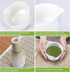 Matcha Whisk Set, 6 Pcs Matcha Set with Bamboo Matcha Scoop and Stainless Steel Sifter /Pouring Spout Ceramic Bowl/Matcha spoon/Matcha Whisk Holder, -19 oz Japanese Tea Ceremony Kit for Gifts (White)