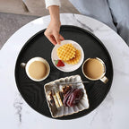 Round Solid Wood Serving Tray Extra Large Tea Coffee Snack Food Meals Serving Plate Non-Slip Kitchen Party Bar Server Ottoman Tray Breakfast Tray with Raised Edges (15.7inch/40cm) Black
