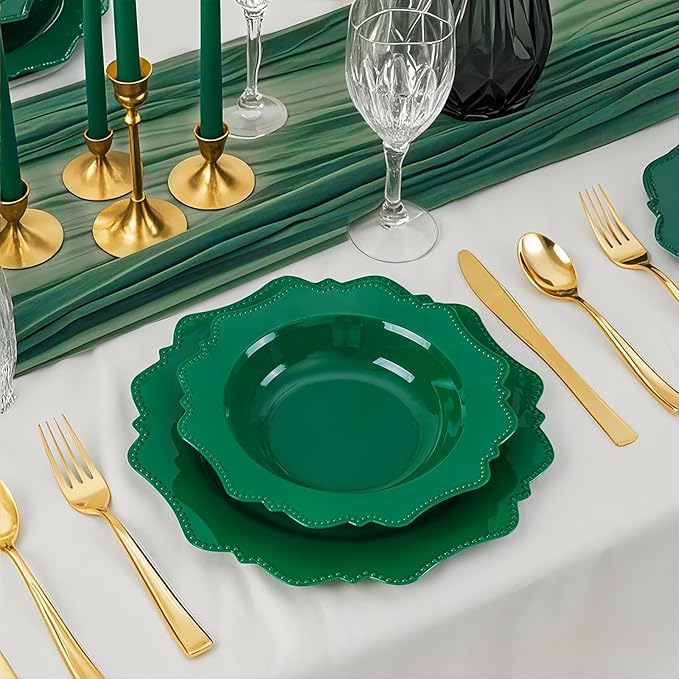 COLOSUS 60 Pack Green Plastic Bowls, 12 oz Disposable Soup Bowls, Premium Plastic Dinner Bowls,Heavy-duty Dessert Salad Bowl for Party, Wedding, Dinner, Christmas, Thanksgiving, and Catering