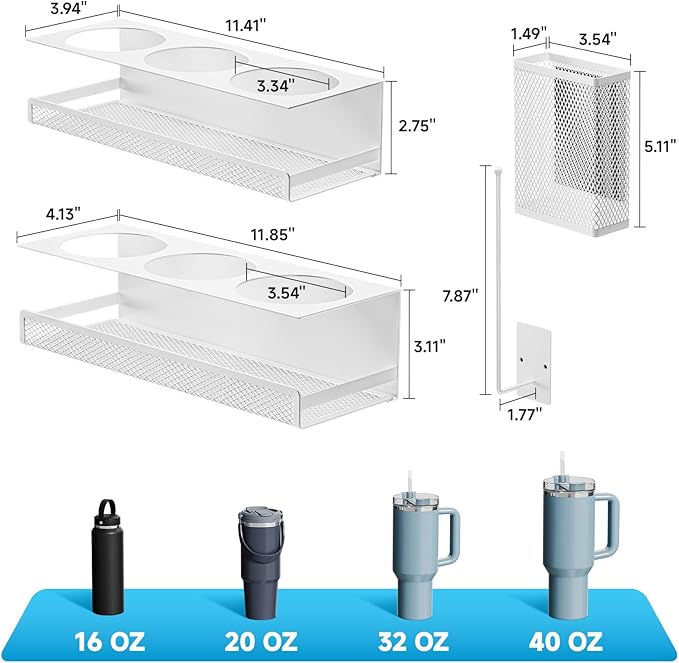 VITVITI 4 Pack Magnetic Cup Holder for Fridge, 40 OZ Metal Tumbler Holder for Stanley Cup, Magnetic Water Bottle Organizer with Lid Straw Holder Set Heavy Duty (White)