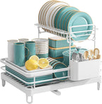 Sakugi Dish Drying Rack - X-Large Stainless Steel Dish Rack for Kitchen Counter, 2-Tier Kitchen Organizers and Storage for Dishes, Bowls, Cutlery, White