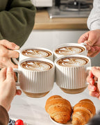 Ceramic Coffee Mugs with Stand,15 Oz Stackable Coffee Cups Set of 4 for Latte,Milk,Tea,Gift for Thanksgiving New Year Housewarming,Dishwasher & Microwave Safe,White Patchwork Color