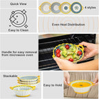 Yeacccng Bohemian Soup Bowls with Handles Set of 4, 20 Oz Indented Grooved Ceramic Bowls, 6.5 Inch French Onion Soup Bowls, Lead-Free, Scratch-Resistant, Oven/Microwave Safe