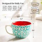 DOWAN Mosaian Soup Mugs, 24oz Large Coffee Mugs Set of 4, Soup Mugs With Handles, Ceramic Mugs for Soup/Coffee/Cereal/Latte, Thanksgiving and Christmas Gifts for Family and Friends
