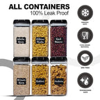 Shazo Airtight Food Storage Containers with Lids - 6 PC BPA Free Clear Plastic Cereal Containers with Easy Lock Lids for Kitchen and Pantry Organization for Snacks and Pasta - 1.2L