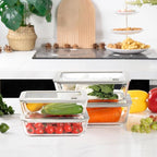 Glass Food Containers with Glass Lid, Microwave Safe Food Storage Container Set, 2 Pack of 48oz, Large Size Meal Prep Storage Set with Airtight Leak Proof Lid.