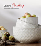 Lareina Ceramic Large Mixing Bowls Set of 4, Nesting Bowls for Cooking, Baking, Salad Etc, Serving Bowls, Mother's Day & Housewarming Gift, Microwave/Dishwasher Safe - 20/44/98/145 OZ, Ivory White