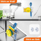 MURLONG Sponge Holder Smiley Face,Sink Caddy for kitchen Sink,Sponge Holder with 2 PCS Suction Cups/1 PCS Adhesive Strips,Designed for Sponge,Soap,Dish brush,Scrubber-Silver