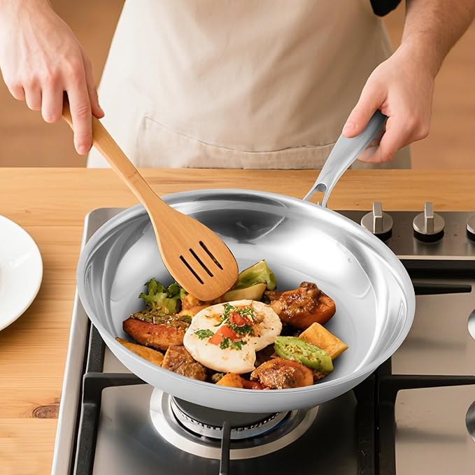 Stainless Steel Pan，Non-Toxic PFAS, PFOA & PTFE Free, Compatible With All Cooktops & Induction Safe, Oven Safe Pan for Searing & Sautéing, Long Lasting Cookware. (12 Inch)