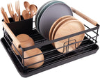 BRIAN & DANY Dish Drying Rack, Dish Racks for Kitchen Counter, Stainless Steel Dish Drainer with Removable Cutlery Holder & Drainboard, Black