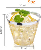 I00000 200pcs Silver Disposable Plastic Cups 9 oz Clear Plastic Cups Old Fashioned Tumblers Silver Rim Cup Disposable Party Cup Elegant Silver Wine Glasses Cocktail Cup