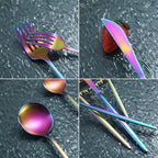 Matte Rainbow Flatware Set 40 Pieces, Stainless Steel Colorful Silverware Set, Titanium Plating Matte Rainbow Cutlery Set, Matte Rainbow Utensil Sets, Service Set for 8 (Matte Rainbow)