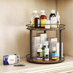 LAMU 9.1'' Wood Lazy Susan Turntable Organizer for Cabinet, 2 Tier Lazy Susan Spice Rack Organizer for Kitchen, Table Top, Countertop, Pantry, Medicine Organizer
