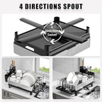 Ewaiira Dish Drying Rack, 304 Stainless Steel Dish Racks for Kitchen Counter, Dish Drainers with Automatic Drainage, Utensil Holder & Cups Holder, Space Saving Kitchen Organizer, Black 16.5''x12.6''