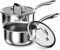 COOKER KING Sauce Pan Set, 1.5 QT & 2 QT Saucepan with Lid, Hybrid Ceramic Nonstick Saucepan, non stick Sauce pot, Stainless steel Cookware, Induction Compatible (PFAS/PFOA/PTFE Free)