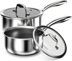COOKER KING Sauce Pan Set, 1.5 QT & 2 QT Saucepan with Lid, Hybrid Ceramic Nonstick Saucepan, non stick Sauce pot, Stainless steel Cookware, Induction Compatible (PFAS/PFOA/PTFE Free)