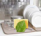 dgudgu Leaf Sponge Holder for Kitchen Sink – Teal Green Ceramic Sponge Caddy, Decorative Leaf Shaped Sink Organizer, Nature Inspired Kitchen Décor, Dishwasher Safe