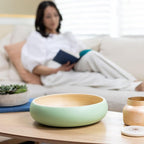 LEXA Bamboo Fruit Bowl for Kitchen Counter, 12 Inch Large & Round, Artisan Lacquered Wooden Fruit Bowl or Candy Bowl, Handcrafted Bamboo Fruit Basket for Kitchen & Home Decor (Sage Green)