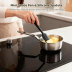 2 Pcs Mini Sauce Pan and Silicone Spatula Set, 5 in Stainless Steel Butter Warmer, Nonstick Frying Pan, No Coating Egg Pan with Spatula, 304 Steel Small Cooking Pot for Single Portion, All Stoves