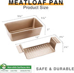 HONGBAKE Meatloaf Pan with Drain Tray, 9 x 5 Loaf Pans with Insert, Nonstick Meat Loaf for Baking, Reduce the Fat and Kick Up the Flavor, Champagne Gold