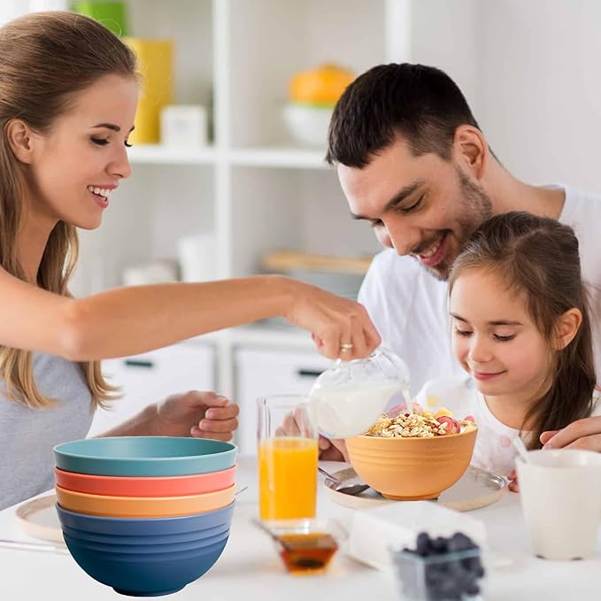 Unbreakable Wheat Straw Cereal Bowls Set of 4, 24 OZ Microwave and Dishwasher Safe Lightweight Soup and Salad Bowl Sets, Reusable Dessert Bowls for Rice, Pasta, Snack, Fruit, BPA Free (4 Colors)