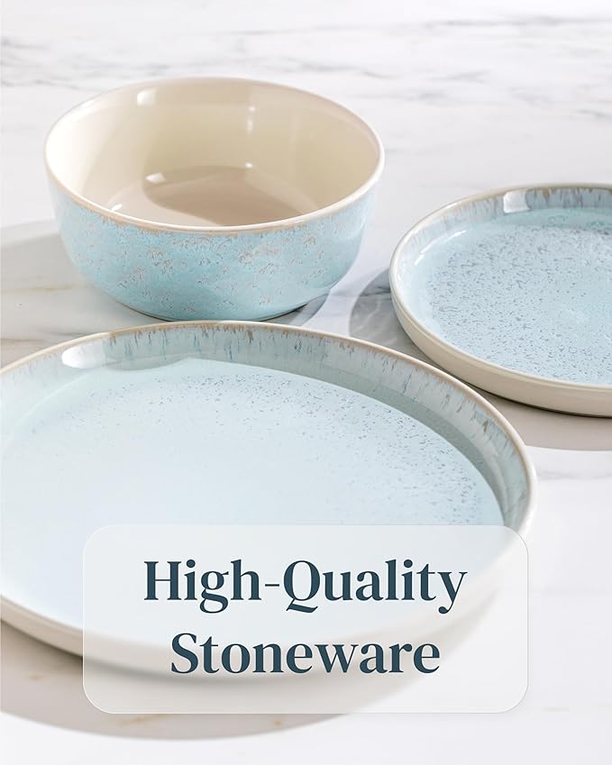 Stoneware Coffee Mug Set of 4, Stylish Modern Beige-Blue Cups, 14.5 Oz Ceramic, Dishwasher and Microwave Safe, Solid Mediteran Set