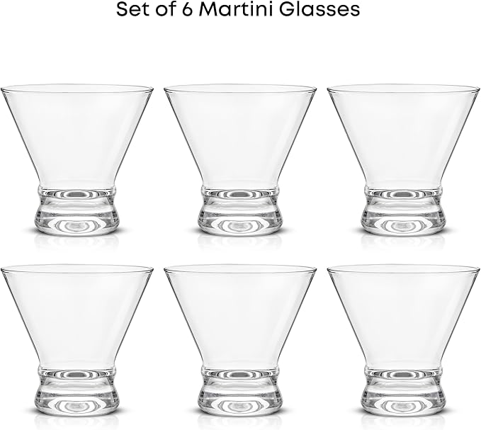 JoyJolt Afina Stemless Martini Glasses Set of 6, 8.5oz Liquor Drinking Glasses for Cocktail and Margarita, Bar Glass Cups, Glass Dessert Cups