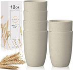 Wrova Wheat Straw Cups 6 PCS Good Alternative to Plastic Reusable Cups 12 oz Unbreakable Drinking Cup Reusable Dishwasher Safe Water Plastic Glasses Beige