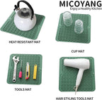 MicoYang Silicone Dish Drying Mat for Multiple Usage,Easy clean,Eco-friendly,Heat-resistant Silicone Mat for Kitchen Counter or Sink,Refrigerator or Drawer liner Green M 12 inches x 12 inches