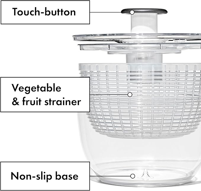 OXO Good Grips Salad Spinner | Lettuce Spinner | Fruit Washer | Fruit Washing Bowl with Strainer | Vegetable Cleaner | Salad Cleaner | Lettuce Washer | 6.22 Quart Capacity (Pack of 4)